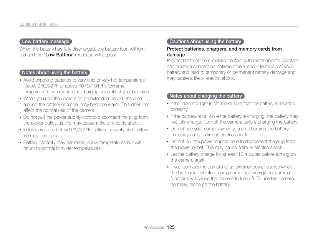 Samsung ECMV800ZBPBUS user manual Low battery message  